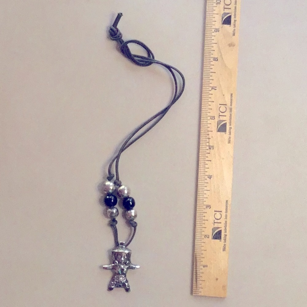 Mexican Silver and Onyx Bead Necklace with Silver Figurine - Picture 3 of 4